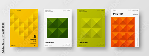 Company identity brochure template collection. Business presentation vector A4 vertical orientation front page mock up set. Corporate report cover abstract geometric illustration design layout bundle.