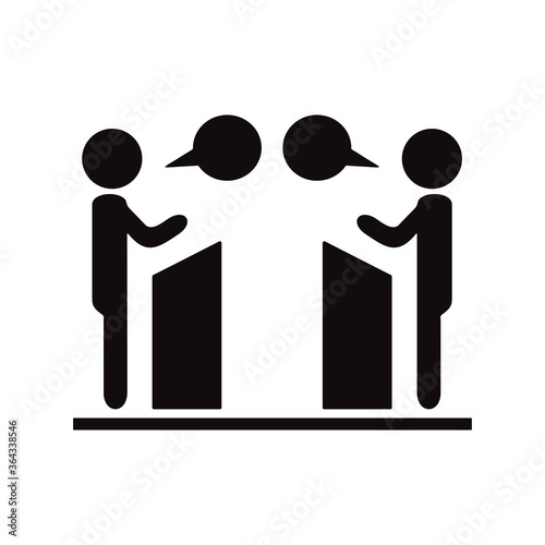 Political debate between two candidates. Dialog, conversation, public discussion symbol.