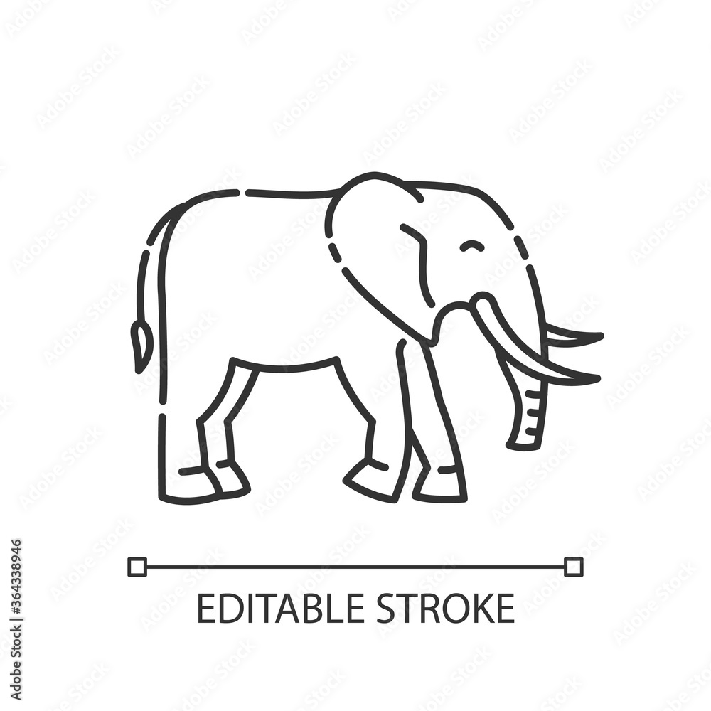 Elephant pixel perfect linear icon. Exotic wildlife. Thin line customizable illustration. Contour symbol. Large mammal with long trunk and tusks vector isolated outline drawing. Editable stroke