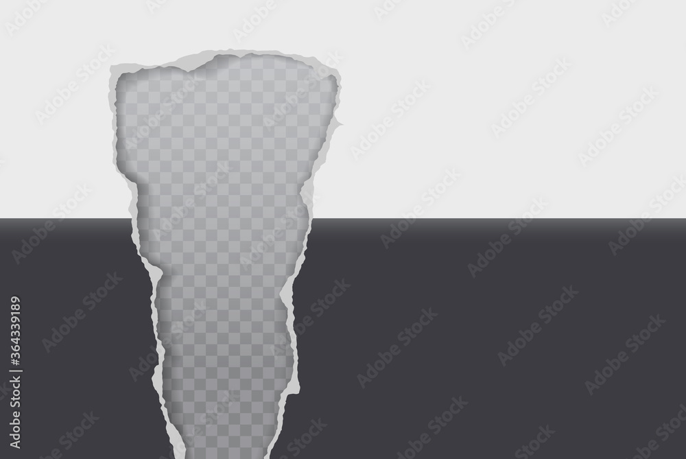 Torn of white and black horizontal paper hole with soft shadow, frame for text are on grey squared background. Vector illustration Torn of white and black horizontal paper hole with soft shadow, frame for text are on grey squared background. Vector illustration