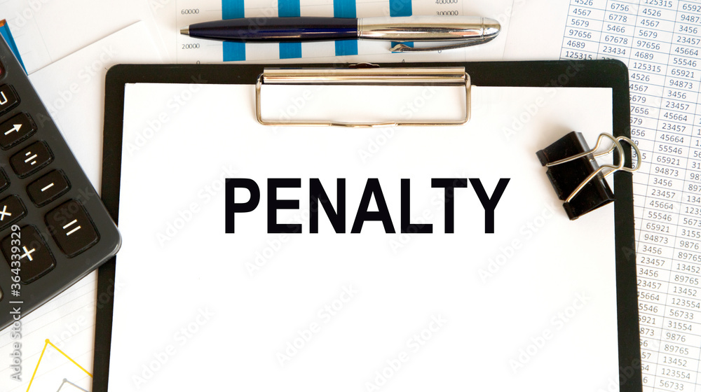 Conceptual hand writing showing Penalty. Business photo text Punishment imposed for breaking a law rule or contract Sports term Keyboard sticky card marker pen office job computer study class.