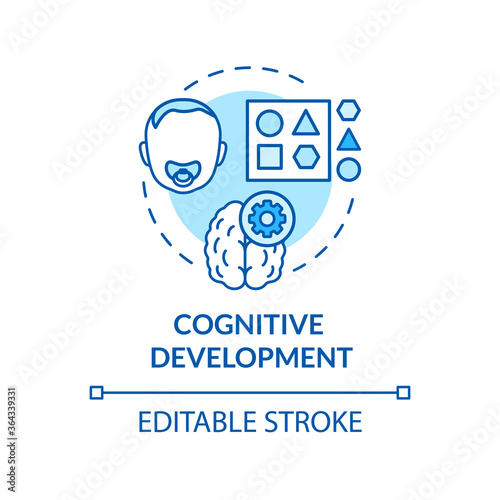 Toddlers cognition concept icon. Infant cognitive activities. Day care center. Baby cognitive development idea thin line illustration. Vector isolated outline RGB color drawing. Editable stroke