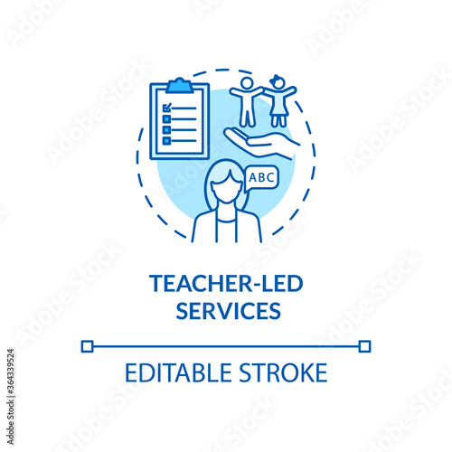 Preschool teacher concept icon. Teacher led services idea thin line illustration. Kindergartens. Early childhood education. Vector isolated outline RGB color drawing. Editable stroke