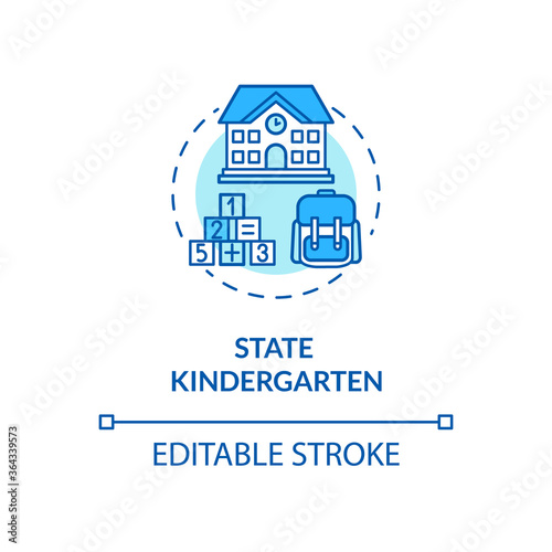Toddlers state kindergarten concept icon. School counselor. Early childhood. Elementary education idea thin line illustration. Vector isolated outline RGB color drawing. Editable stroke