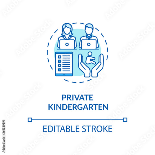 Children private kindergarten concept icon. Preschool curriculum and counselor. Early childhood education idea thin line illustration. Vector isolated outline RGB color drawing. Editable stroke