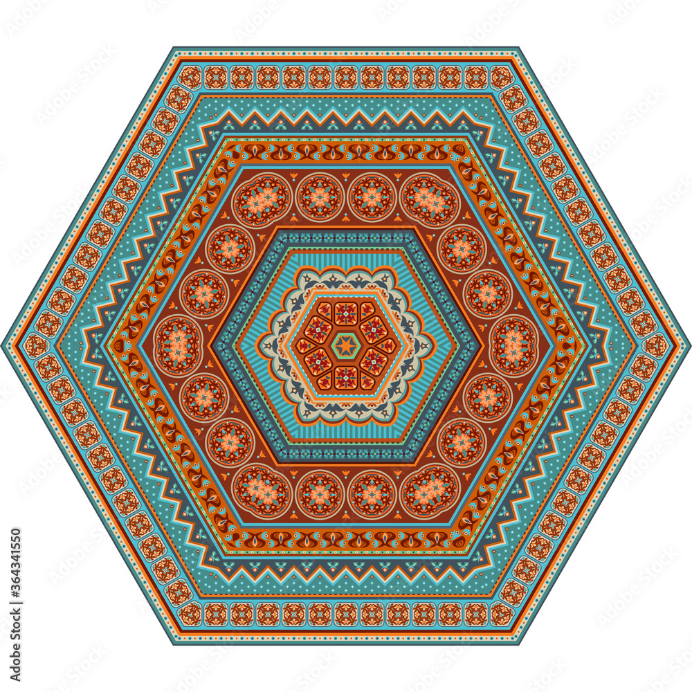 Vector abstract ethnic mandala hexahedron figure