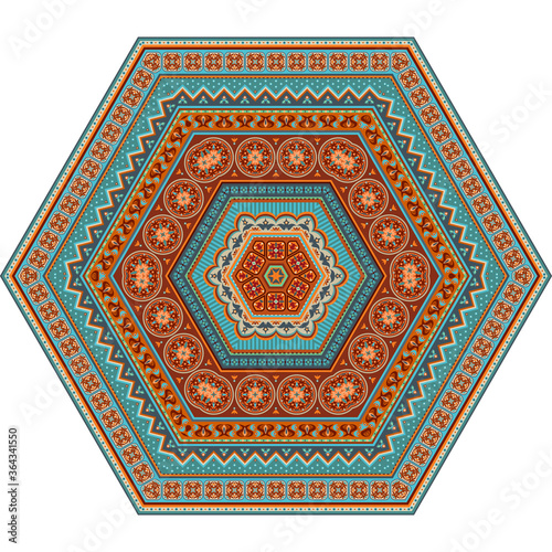 Vector abstract ethnic mandala hexahedron figure