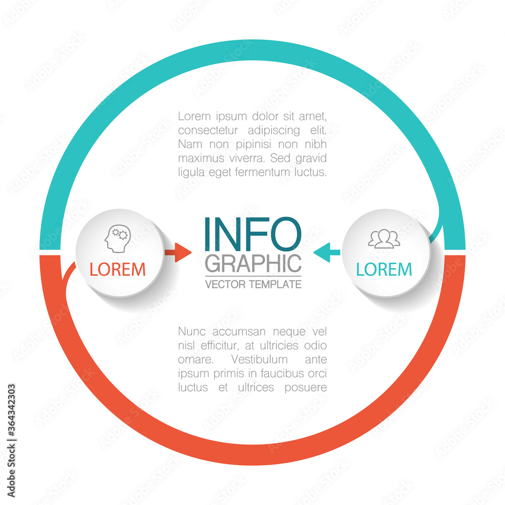 Vector infographic template, circle with 2 steps or options. Data presentation, business concept design for web, brochure, diagram. Vector infographic template, circle with 2 steps or options. Data presentation, business concept design for web, brochure, diagram.