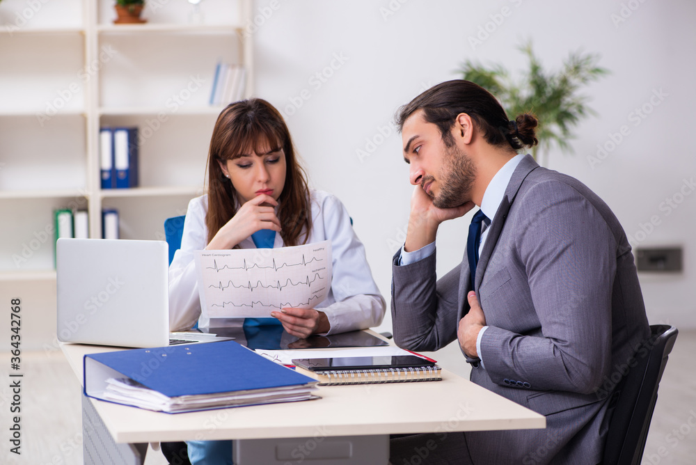Young female doctor and sick businessman in the office Young female doctor and sick businessman in the office