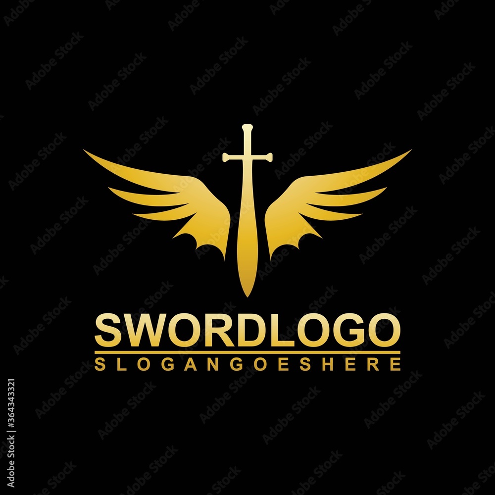 Gold Sword Winged Logo Vector Template Design Gold Sword Winged Logo Vector Template Design