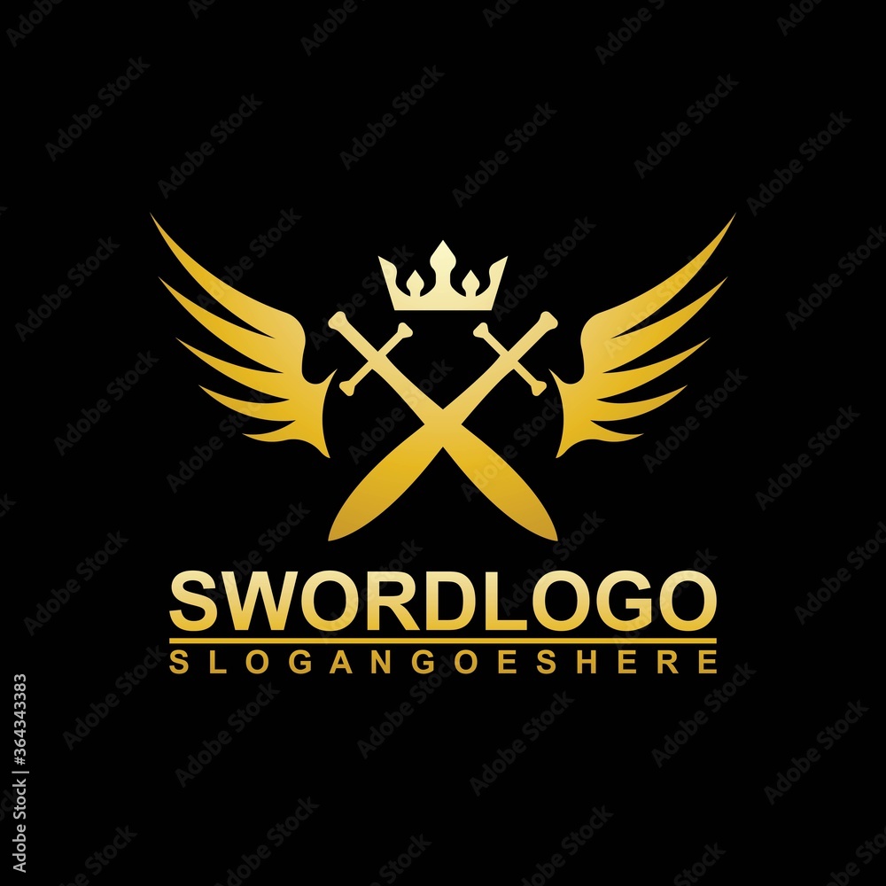 Gold Sword Winged Logo Vector Template Design