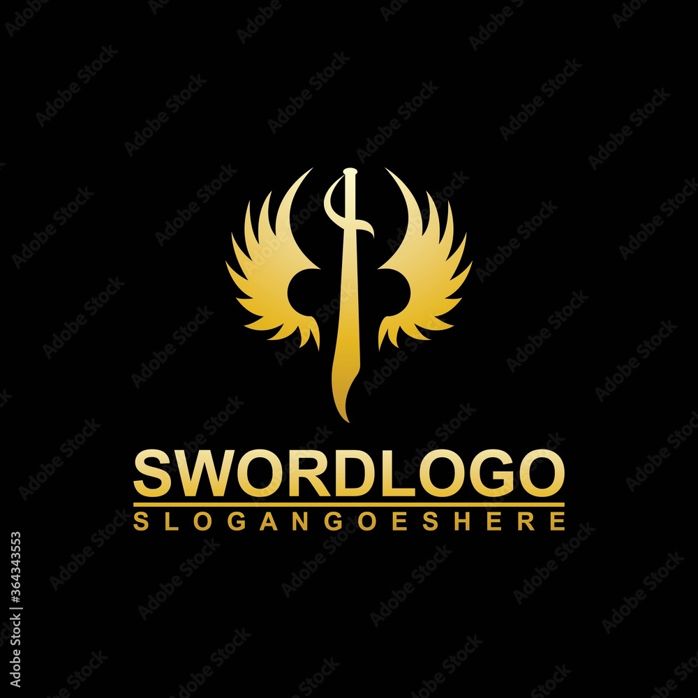 Gold Sword Winged Logo Vector Template Design Gold Sword Winged Logo Vector Template Design
