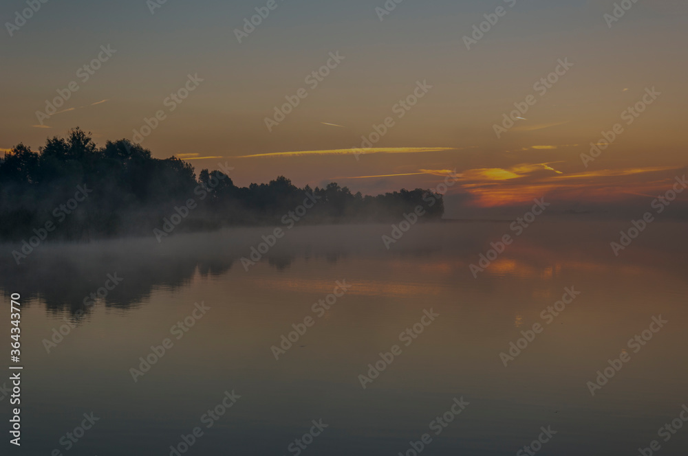 Beautiful sunrise on the lake. Polish sunrise