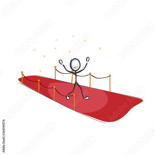 Red carpet celebrity walk. Vector simple super star vip person. Stickman no face clipart cartoon. Hand drawn. Doodle sketch, graphic illustration