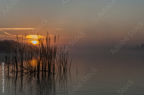 Beautiful sunrise on the lake. Polish sunrise