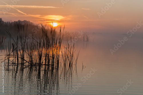 Beautiful sunrise on the lake. Polish sunrise