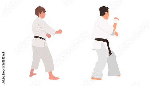 Two karate fighters vector isolated flat illustration