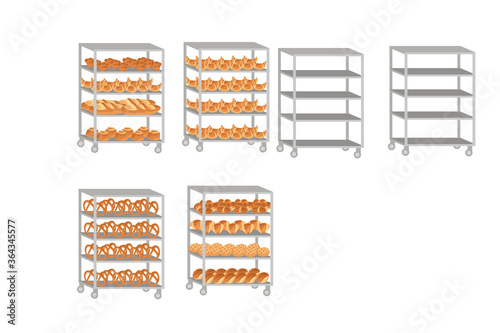 Bakery manufacturer with bread tray professional bakery cartoon character design flat vector illustration on white background