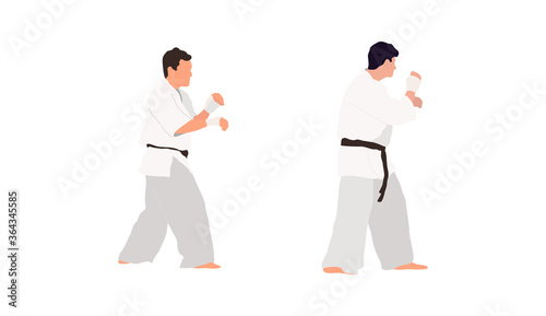 Two karate fighters vector isolated flat illustration