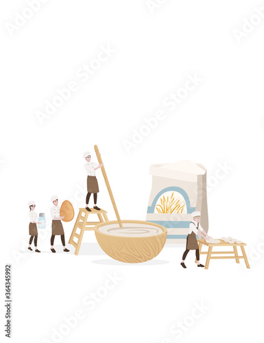 Bakery manufacturer male and female chef cooking professional bakery cartoon character design flat vector illustration on white background