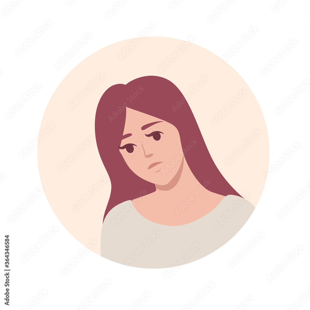 Flat portrait avatar icon for social platforms with young woman on beige circle vector illustration on white background Flat portrait avatar icon for social platforms with young woman on beige circle vector illustration on white background