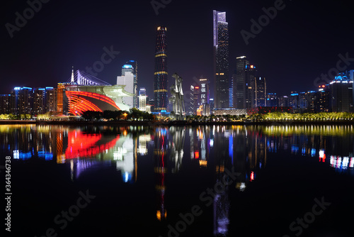 night view of the Zhujiang New Town is a central business district in Tianhe District, Guangzhou, Guangdong, China.