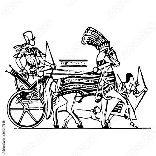 Vintage engraving style vector illustration of an egyptian war chariot
