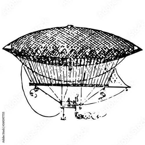 Vintage engraving of an airship, dirigible aircraft