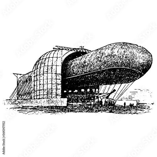Vintage engraving of an airship, dirigible aircraft