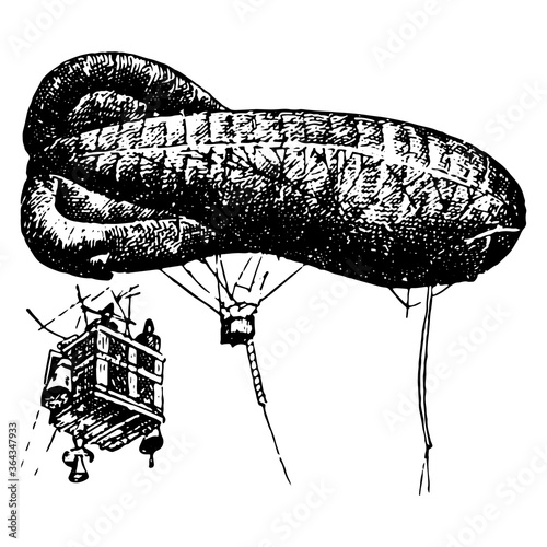 Vintage engraving of an airship, dirigible aircraft