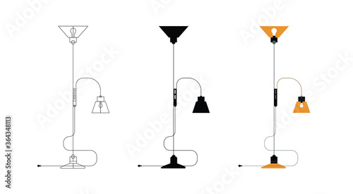 Office lamp icon, line and flat style