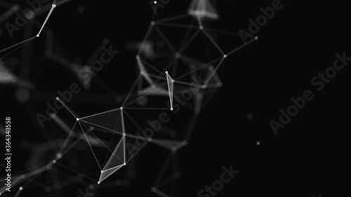 Plexus effect. Connection technology background. Abstract background polygonal. Polygon modern pattern. 3D network evolving. Depth of field setting