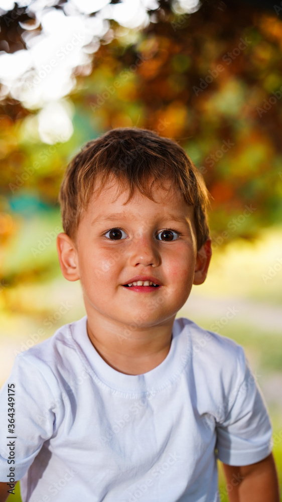 Portrait of cute little boy in summer park Portrait of cute little boy in summer park