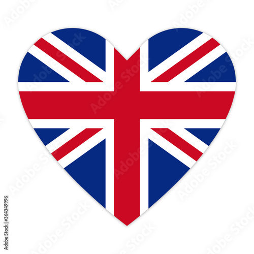 Flag of great britain in heart. Love London. Flag of England in the shape of a heart, vector icon. White background.