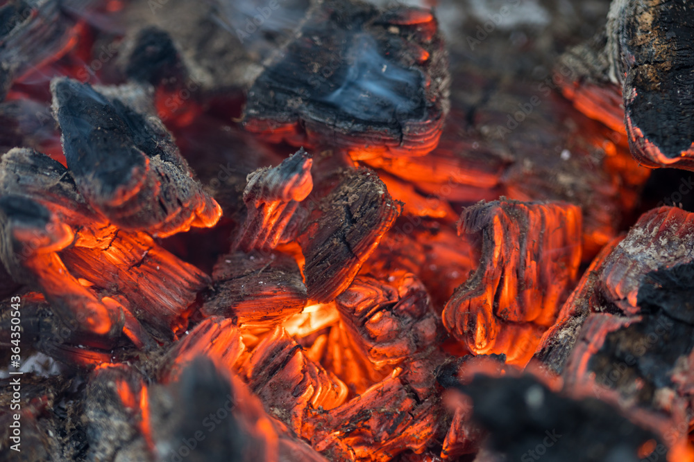 Flame incinerates firewood and transforms it ashes, close up, shallow depth of field. Blaze in a large stove. Nature texture of fire. The flame of fire burns in the brazier, smoldering firewoods. Flame incinerates firewood and transforms it ashes, close up, shallow depth of field. Blaze in a large stove. Nature texture of fire. The flame of fire burns in the brazier, smoldering firewoods.