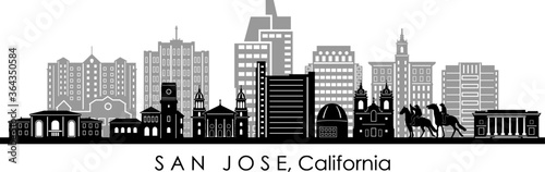 SAN JOSE City California Skyline Silhouette Cityscape Vector