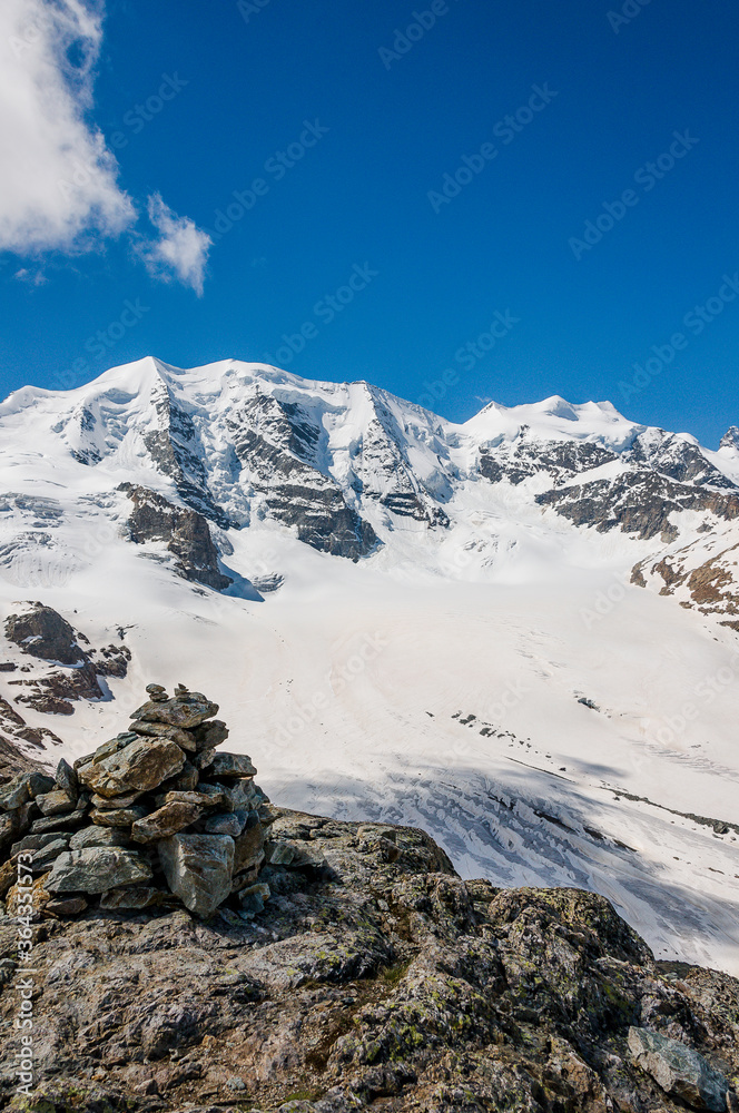 Obraz premium Bernina, Piz Palü, Diavolezza, Gletscher, Piz Trovat, Piz Bernina, Berninagruppe, Gletscherwanderung, Alpen, Pontresina, Graubünden, Sommer, Klimawandel, Schweiz