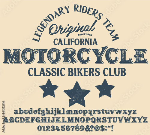 Motorcycle club community logo design.Decorative  font. Letters, Numbers and Symbols.