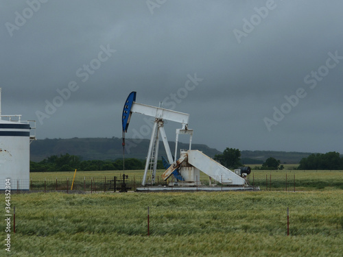 A pump jack at an oil well in the Great Plains  photo