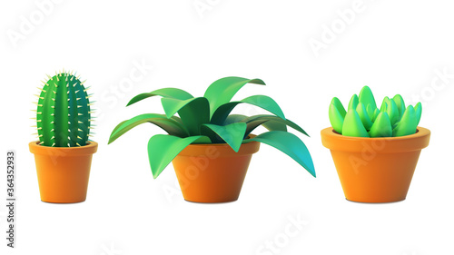 Vector set houseplant cactus and succulent in pot, realistic tree front view. 3D Illustration green of indoor plant isolated on white background