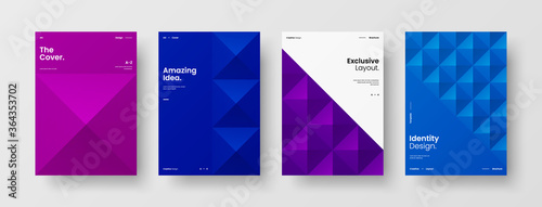 Company identity brochure template collection. Business presentation vector A4 vertical orientation front page mock up set. Corporate report cover abstract geometric illustration design layout bundle.