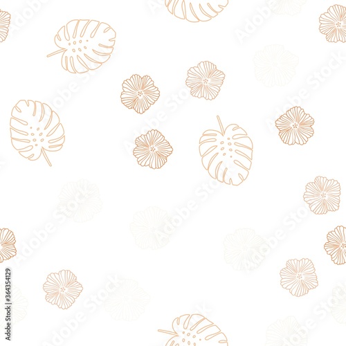Light Orange vector seamless doodle background with flowers, leaves. Leaves, flowers in natural style on white background. Design for textile, fabric, wallpapers.