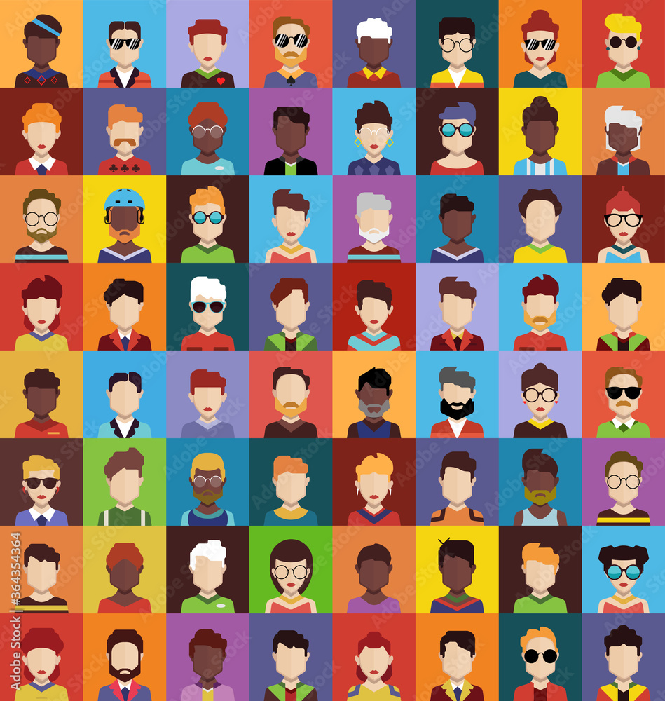 Avatar icon set Persons, avatars, 
 people heads of different ethnicity. 
 Avatar Vector design