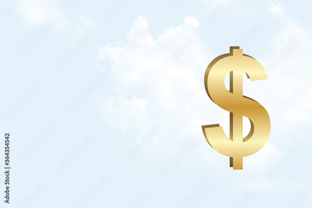 Gold Dollar sign on sky cloudy background with copy space Gold Dollar sign on sky cloudy background with copy space
