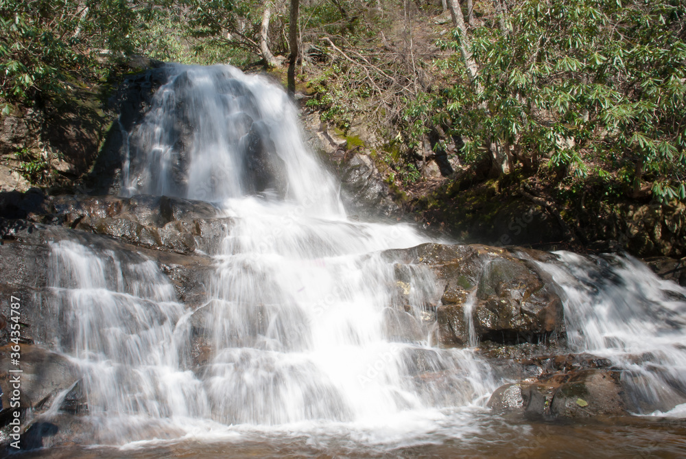 Obraz premium Beautiful cascading waterfall in appalachian mountain in Georgia, USA