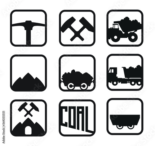 Coal mining logo with coal mine text and Coal mine icon