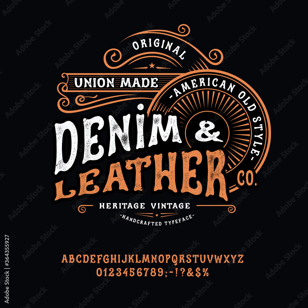 Fototapeta premium Handmade vintage Font Denim and Leather