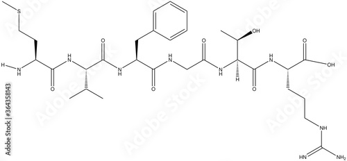 L-methionyl-L-valyl-L-phenylalanylglycyl-L-threonyl-L-arginine
Hypothetical oligopeptide (an oligopeptide is shorter than a polypeptide). Polypeptides are what make up proteins. 