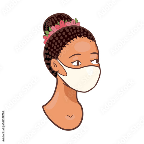 African Woman Wearing Face Mask vector ikon