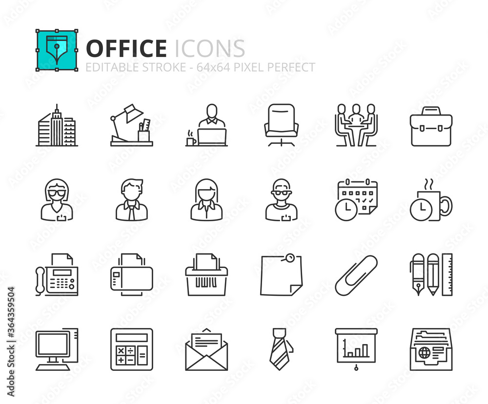 Simple set of outline icons about office. Business concepts Simple set of outline icons about office. Business concepts